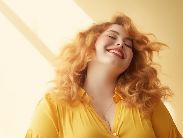 Plus size vrouw in emotionele dynamische pose