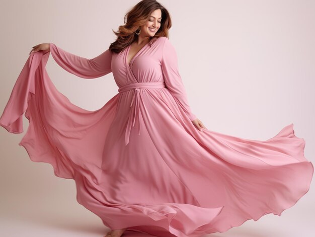 Plus size vrouw in emotionele dynamische pose