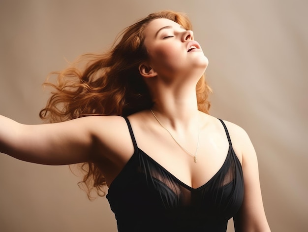 Plus size woman in emotional dynamic pose