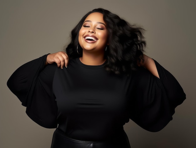 Plus size woman in emotional dynamic pose