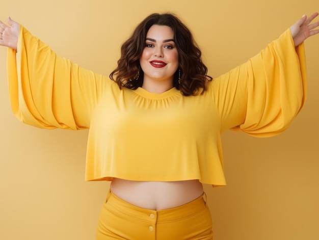 Plus size woman in emotional dynamic pose