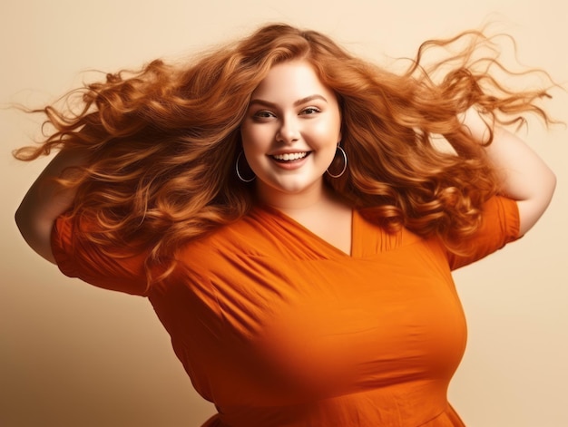 Plus size woman in emotional dynamic pose