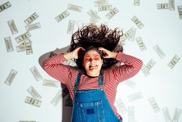 Plus size woman model posing in studio and having fun