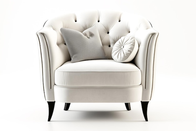 A plush luxurious white velvet armchair with a sleek contemporary design