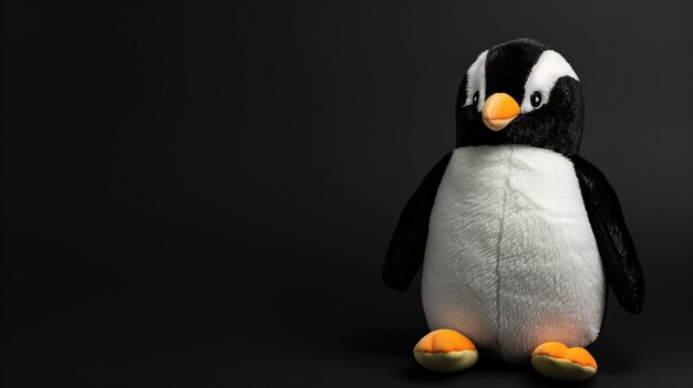 暗い背景のプレッシュペンギンおもちゃ
