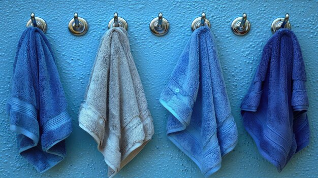 Foto asciugamani di peluche appesi a ganci cromati in un bagno contemporaneo