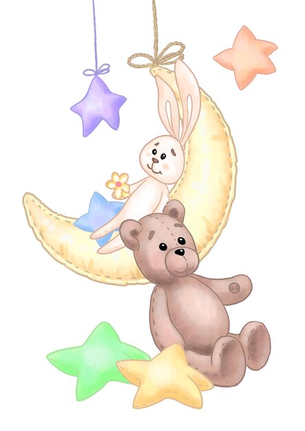 Plush toys illustration For website design printing on children's products printing books