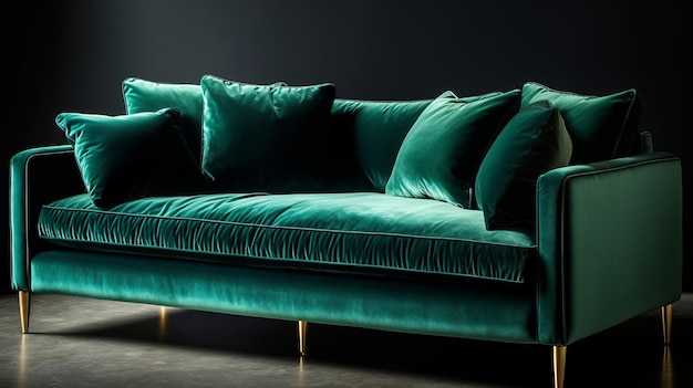 Plush velvet sofa in deep emerald green AI generated