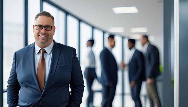 Plussize manager man in zakelijk shirt op kamer zakelijke stijl klassieke stijl portret van een elegante