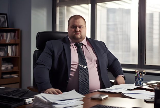 Плюссайз-менеджер в футболке и галстуке в офисе