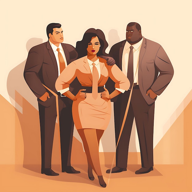 Photo plussize managers abstract digital art creative poster featuring stylish empowered business