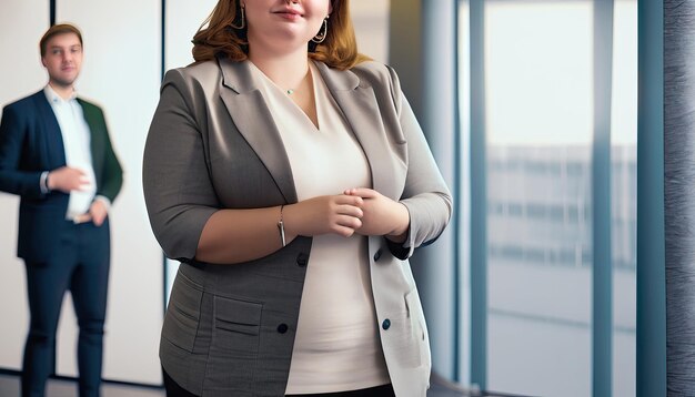 Photo plussize managers caucasian plus sized business woman portrait in modern office ai generative