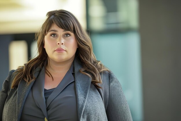 Photo plussized individuals in professional attire suitable for the workplace in office overweight woman