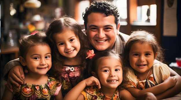 Photo plussized mexican with 4 little children with folk costumes portrait