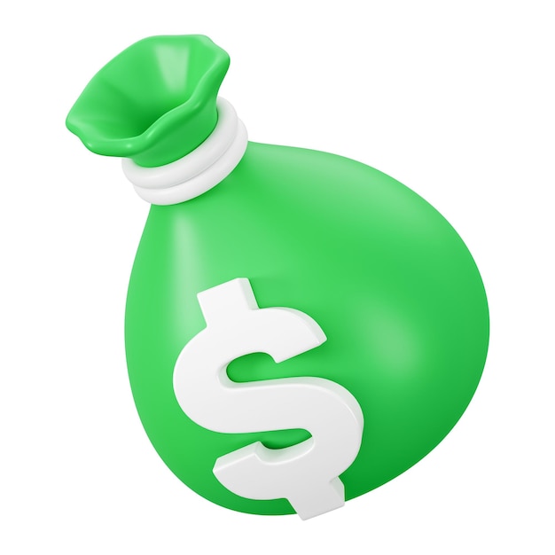png 3d green money bag element illustration transparent background