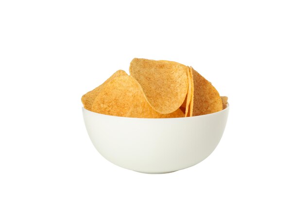 Foto png aardappelchips in een schaal geïsoleerd op een witte achtergrond