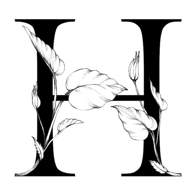 Png alfabet h sticker botanische lettertype