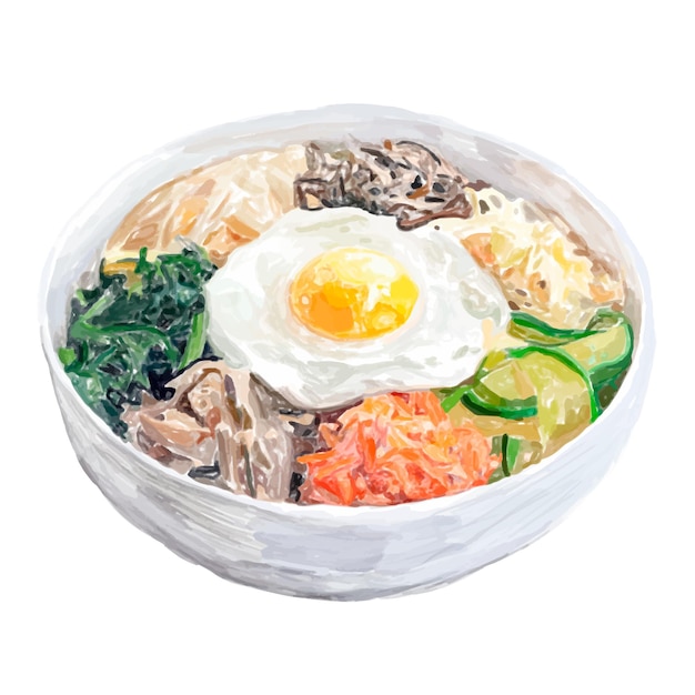 Png bibimbap schaal waterverf illustratie doorzichtige achtergrond