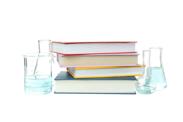 PNG Books and flasks isolated on white background