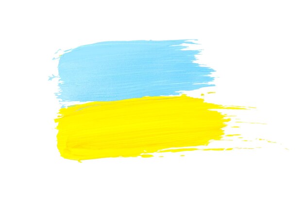 Photo png brush stroke of yellow and blue paint isolated on white background