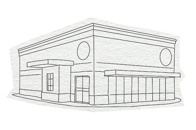 パプア・NG カフェの建物のラインアートイラスト 透明な背景