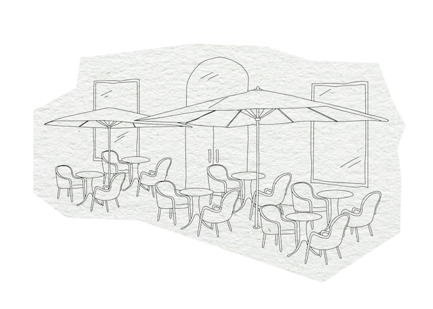 PNG Cafe buitentafels lijnkunst illustratie doorzichtige achtergrond