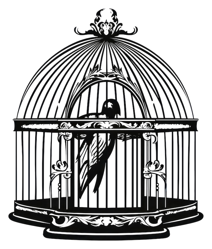 Photo png a cage oldschool handpoke tattoo style black line architecture
