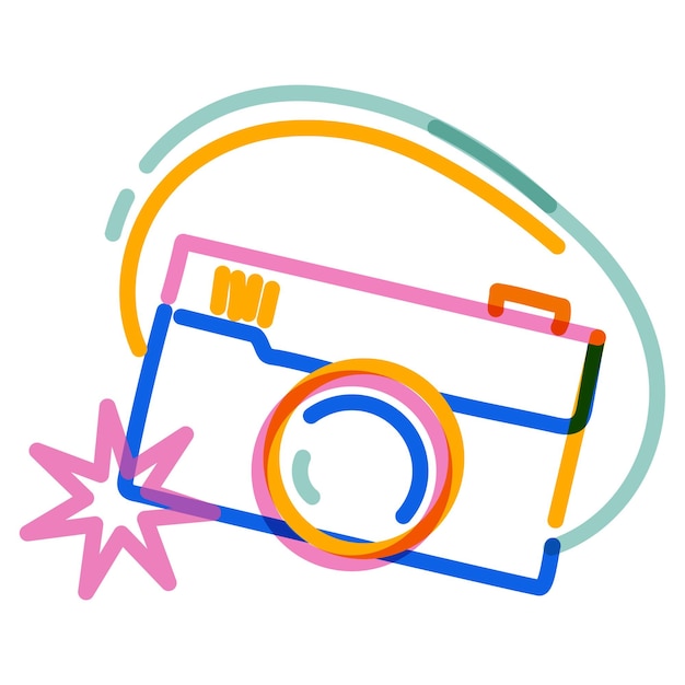 png camera doodle line art transparent background