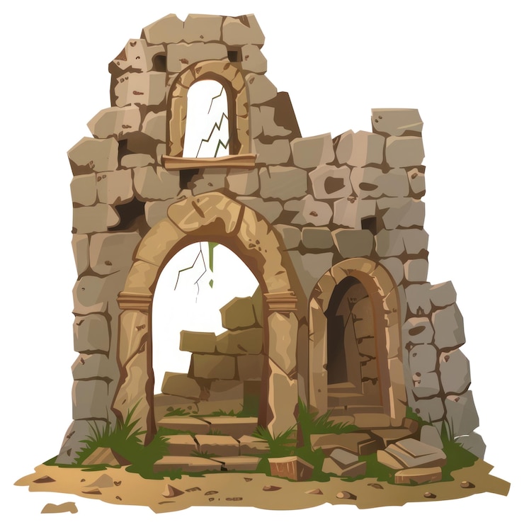 Photo png cartoon of ancient ruins architecture building wall