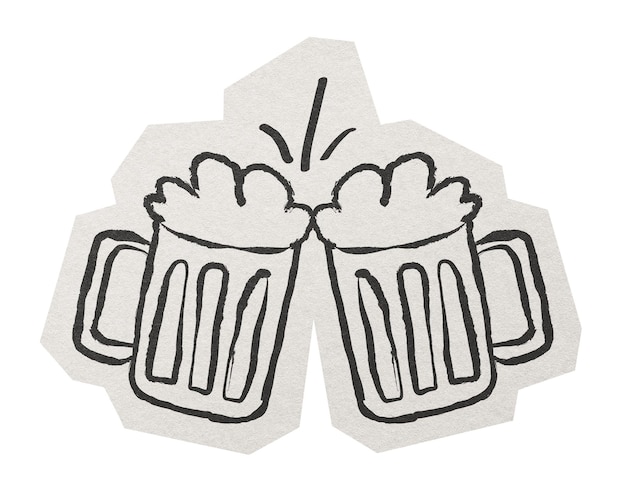 PNG cheering bier glazen sticker witte rand transparante achtergrond