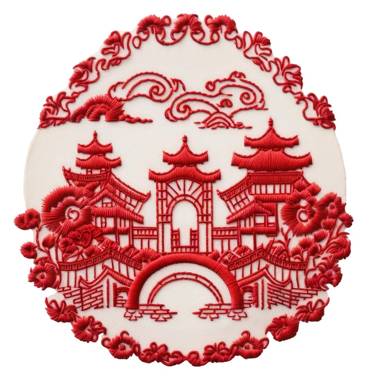 Photo png a chinese template in embroidery style pattern architecture calligraphy