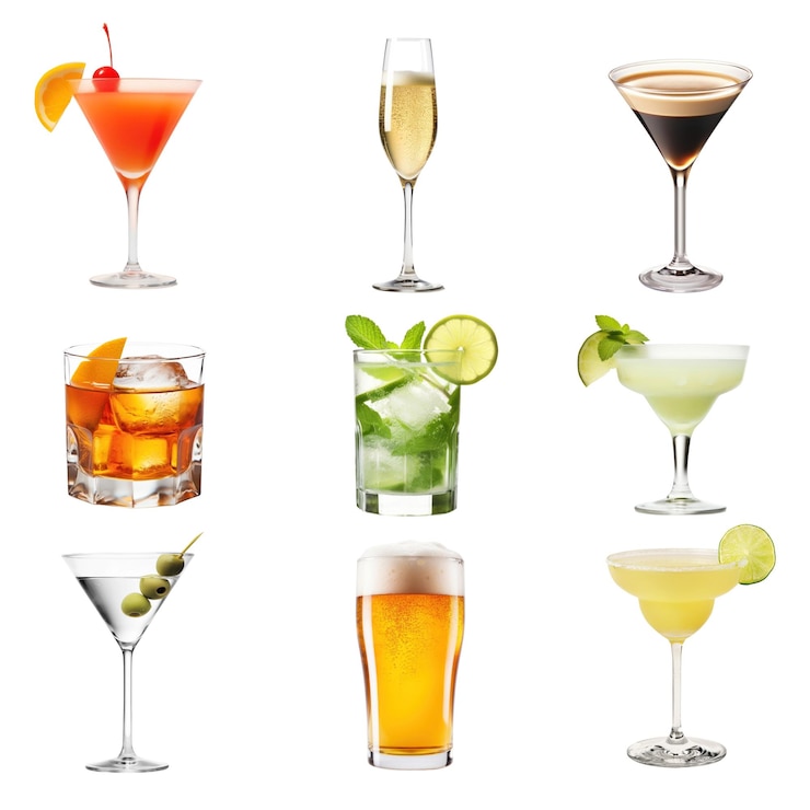 Foto png cocktail drank element set doorzichtige achtergrond