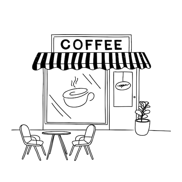 PNG coffee shop doodle illustratie doorzichtige achtergrond