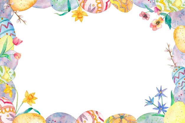 png colorful easter eggs frame cute watercolor illustration