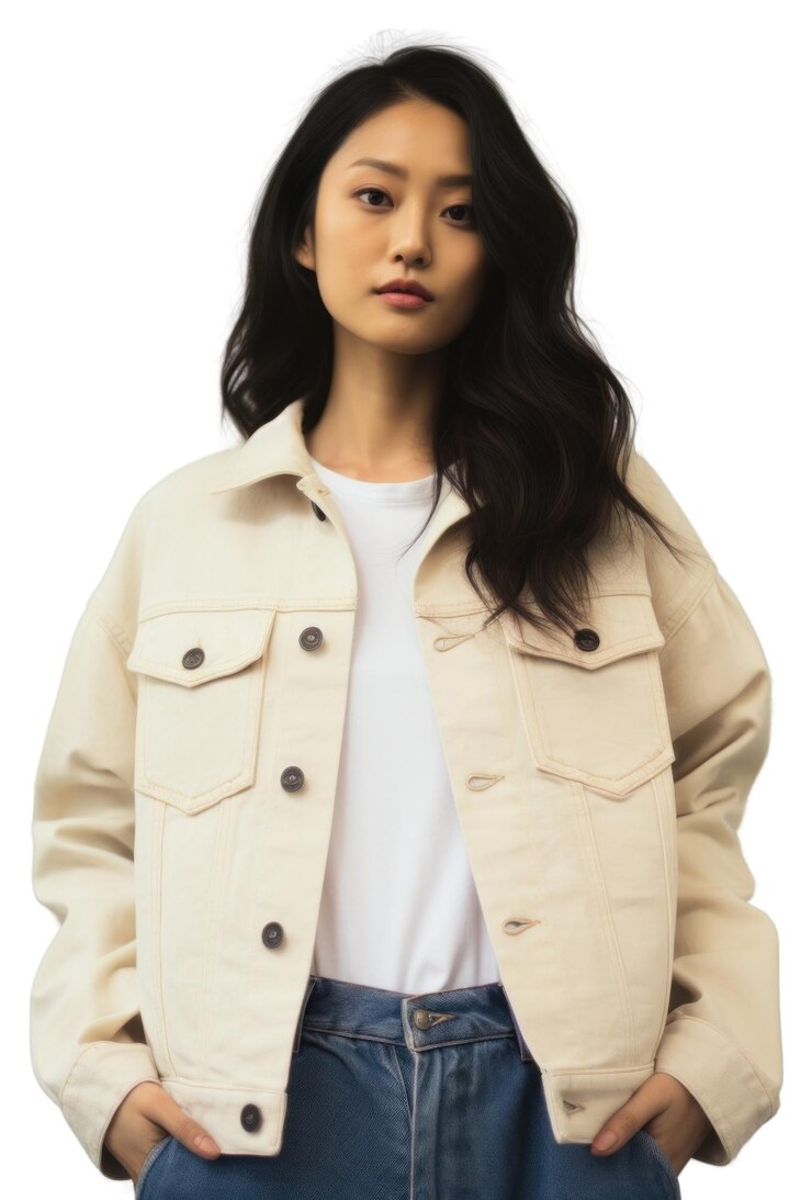 Photo png クリーム デニム ジャケット モッケージ ファッション コート 個性