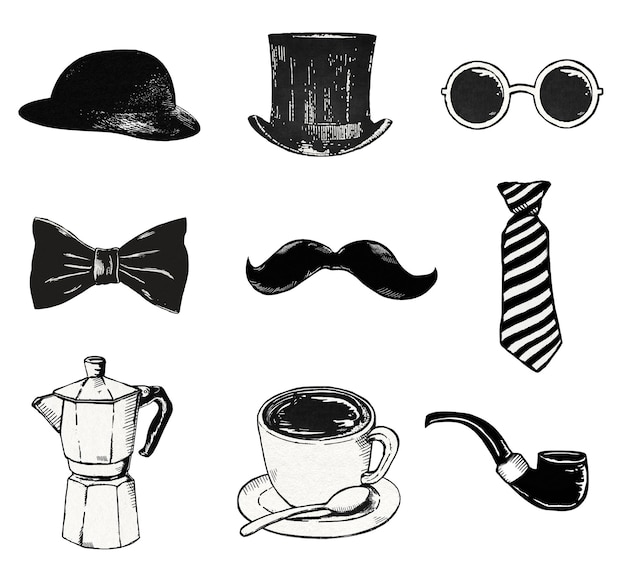 Png cute vintage stickers file in black and white sketches collection