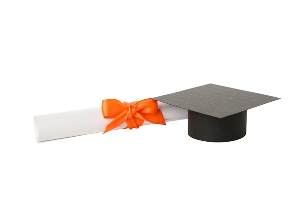 Foto diploma png e cappello di laurea isolati su sfondo bianco