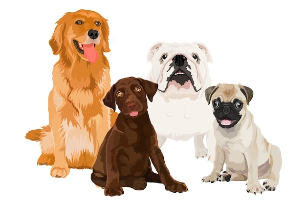 パプア・NGの犬と子犬のステッカー 採用キャンペーンのイラスト 透明な背景