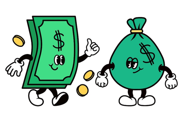Photo png dollar bill money bag finance cartoon character illustration transparent background