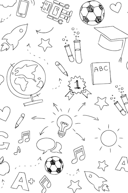 Png education pattern background in doodle style