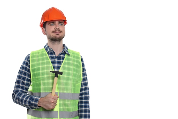 Photo png engineer in helmet with hammer isolated on white background space for text