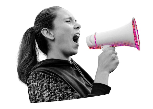 Png feministische protest roze megafoon transparante achtergrond
