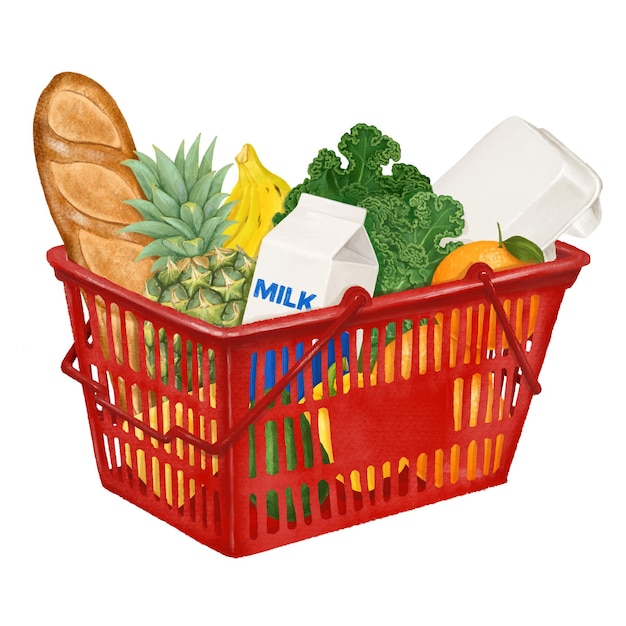 Прозрачный фон иллюстрации корзины для продуктов питания в ПНГ