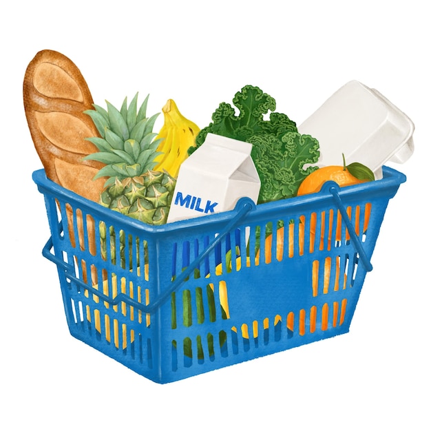 Прозрачный фон иллюстрации корзины для продуктов питания в ПНГ