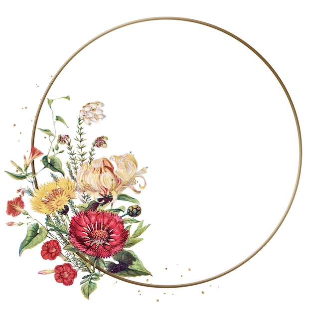 png frame in gold with summer flower decorations