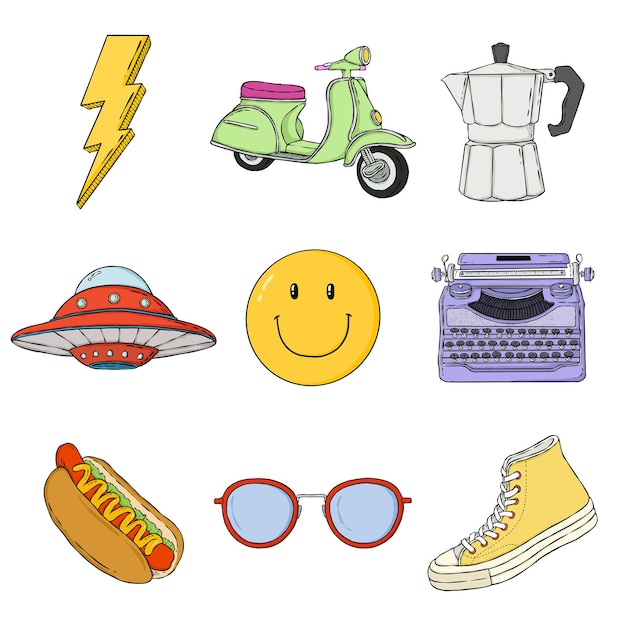 png funky retro stickers set