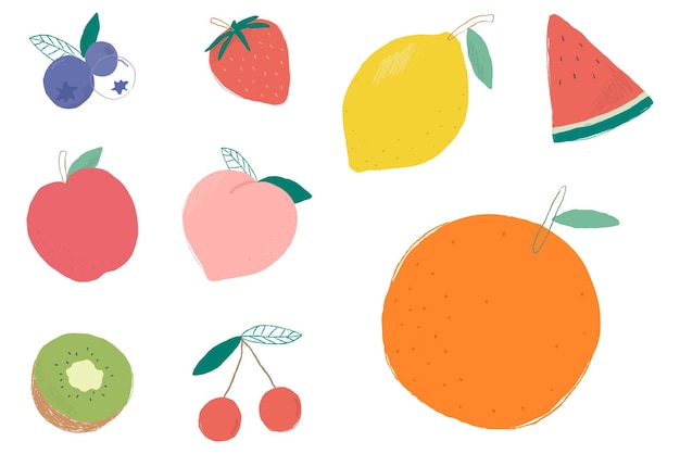 Png gemengde vruchten illustratie set doorzichtige achtergrond