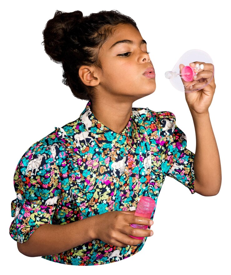 Photo png girl blowing soap bubbles sticker transparent background