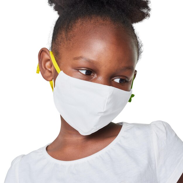 Png girl wearing white face mask mockup
