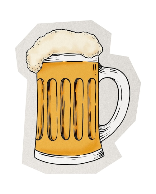 PNG glas bier sticker witte rand doorzichtige achtergrond